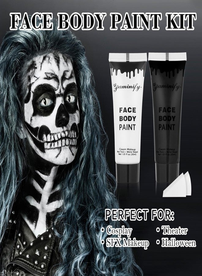 بامينفي طلاء وجه وجسم أبيض وأسود من بامينيفاي، 1.01 أونصة/قطعة مع إسفنجتين، طلاء وجه كريمي مائي لمكياج تنكري لشخصية مهرج أو زومبي أو مصاص دماء أو هيكل عظمي، طقم مكياج مؤثرات خاصة للهالوين، 2.02 أونصة - Image 4